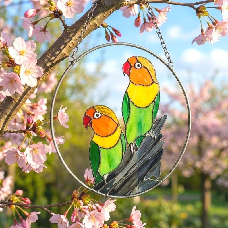 Colorful Lovebird Stained Glass Suncatcher