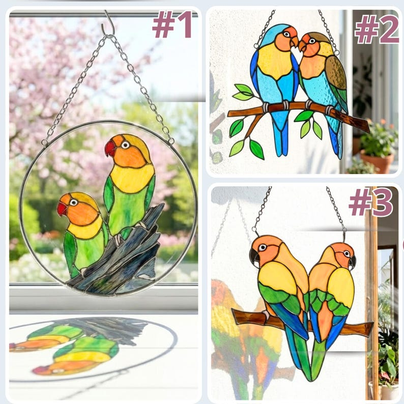 Colorful Lovebird Stained Glass Suncatcher