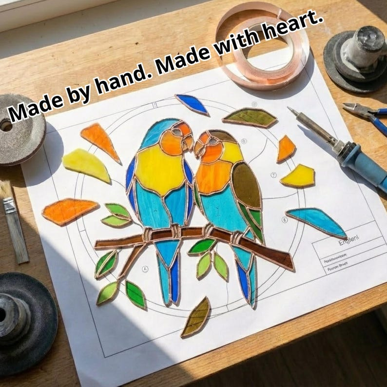 Colorful Lovebird Stained Glass Suncatcher