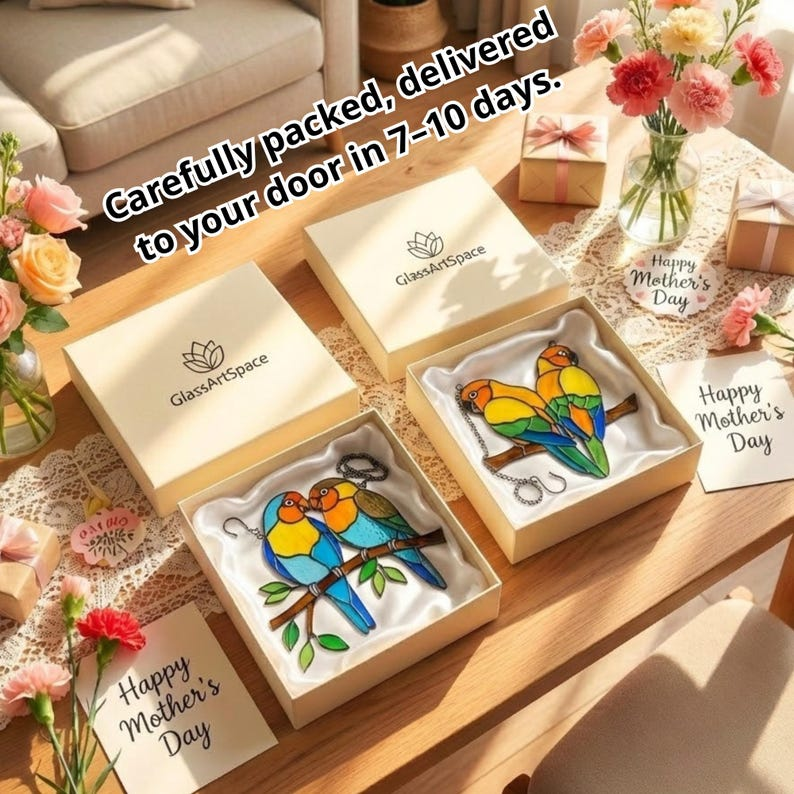 Colorful Lovebird Stained Glass Suncatcher