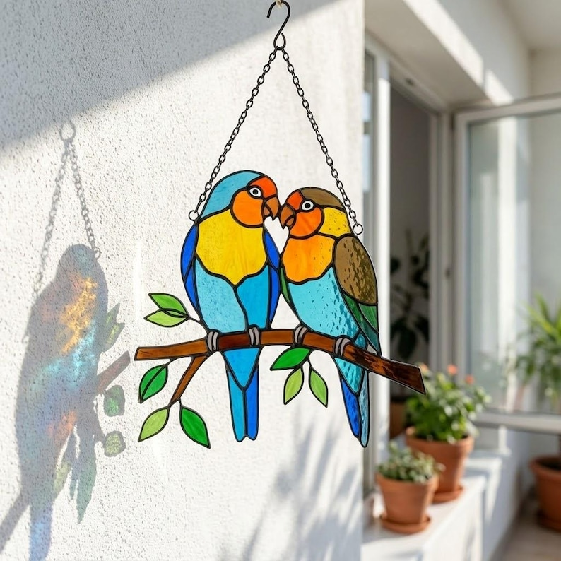 Stained Glass Lovebirds Suncatcher