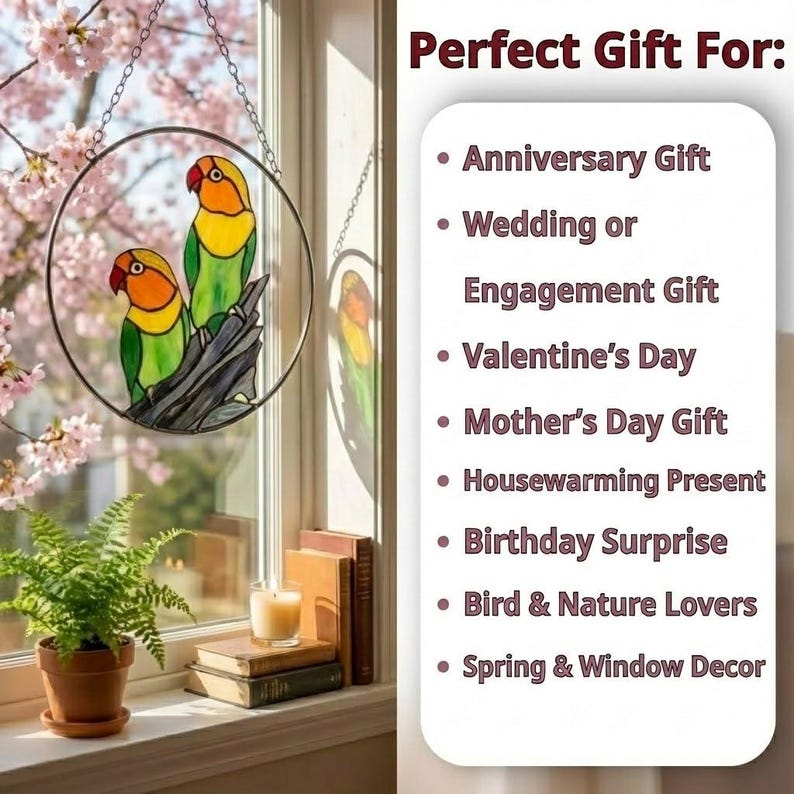 Colorful Parrot Pair Stained Glass Suncatcher
