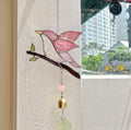 Stained Glass Pink Bird Suncatcher with Bell