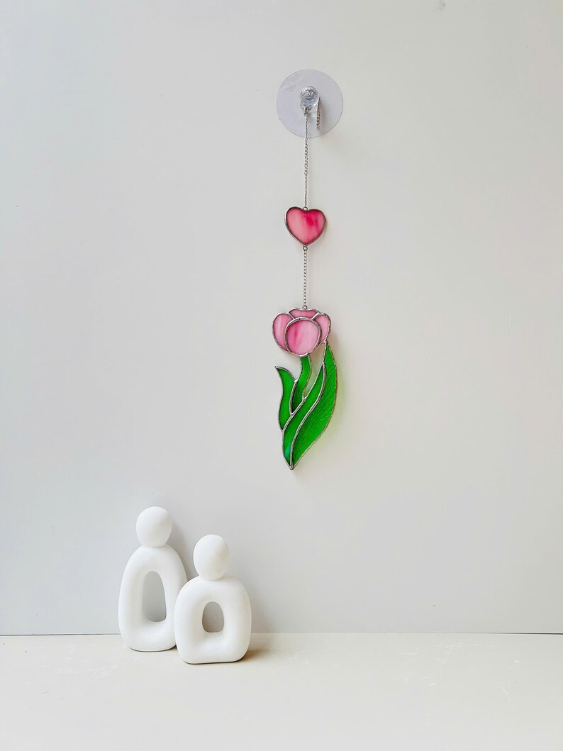 Tulip Heart Stained Glass Suncatcher