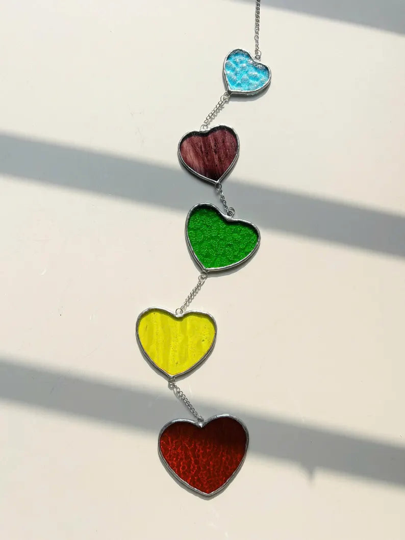 Rainbow Stained Glass Heart Garland