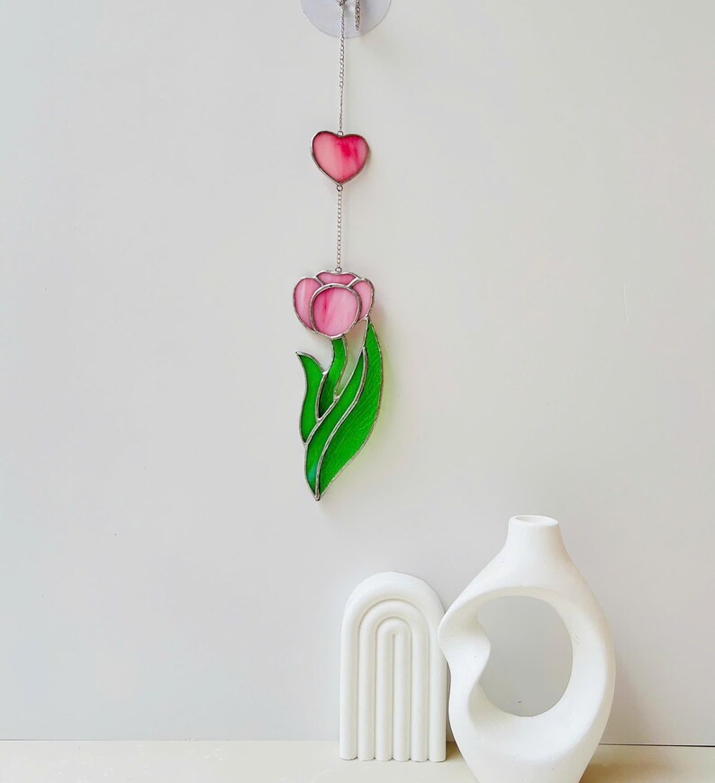 Tulip Heart Stained Glass Suncatcher