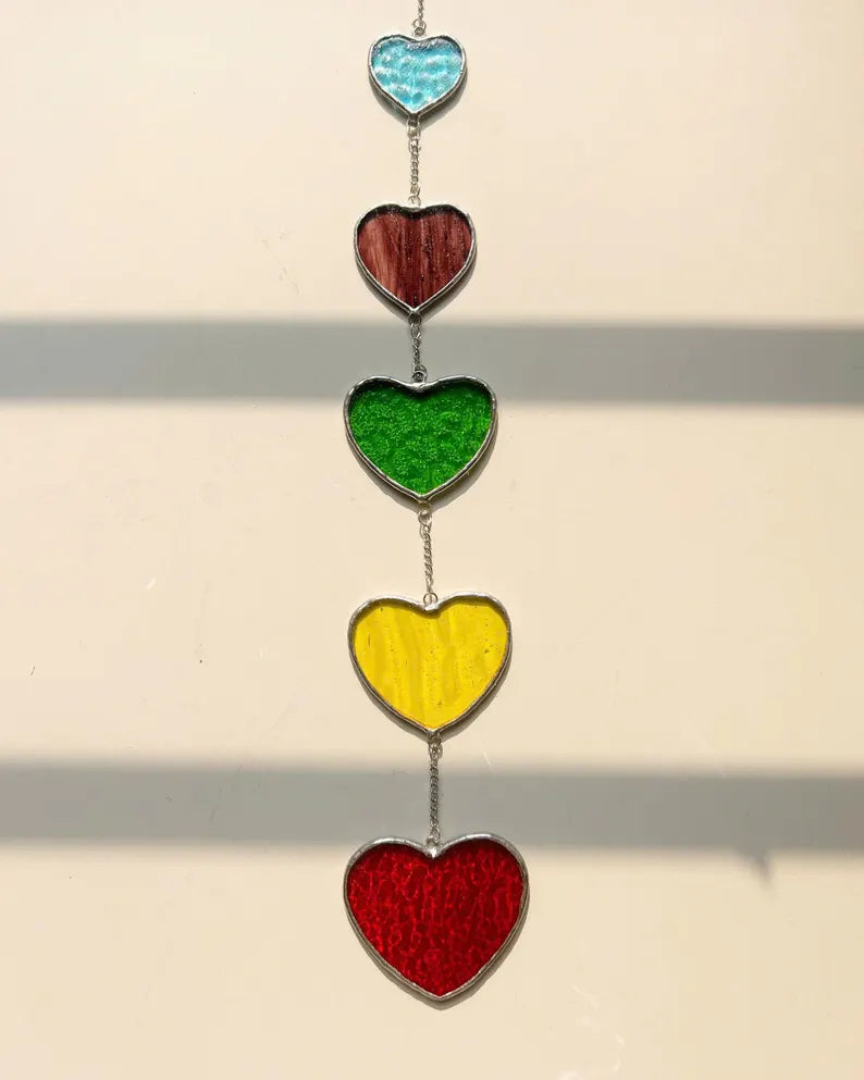 Rainbow Stained Glass Heart Garland