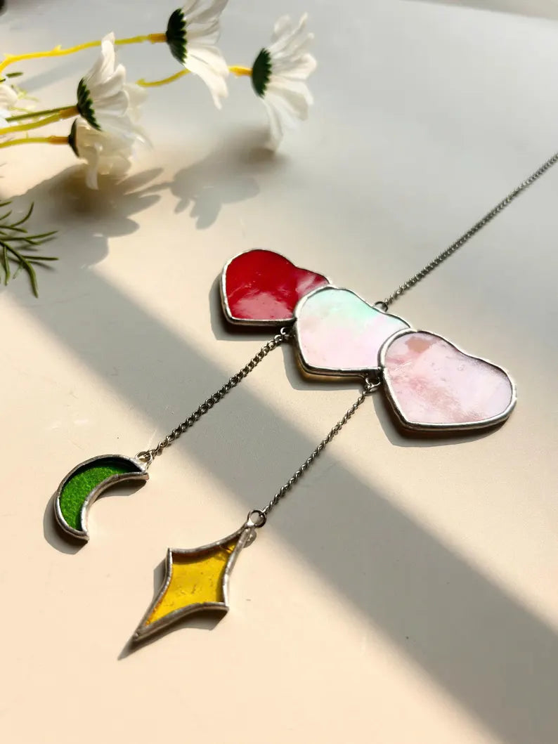 Stained Glass Hearts & Moon Suncatcher