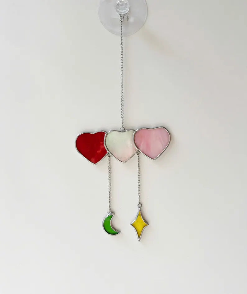 Stained Glass Hearts & Moon Suncatcher