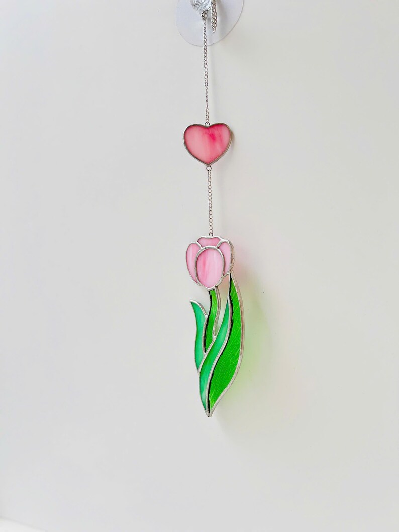 Tulip Heart Stained Glass Suncatcher