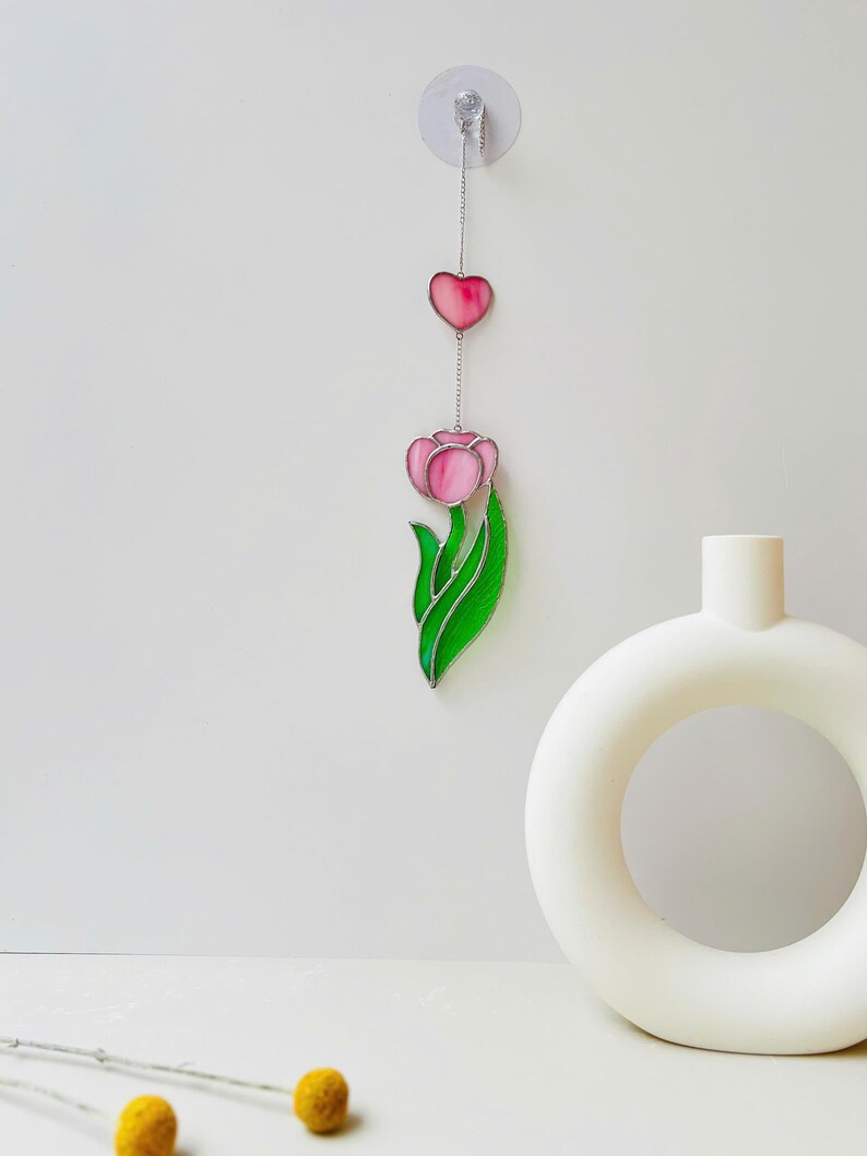 Tulip Heart Stained Glass Suncatcher