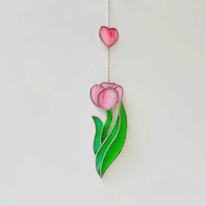 Tulip Heart Stained Glass Suncatcher