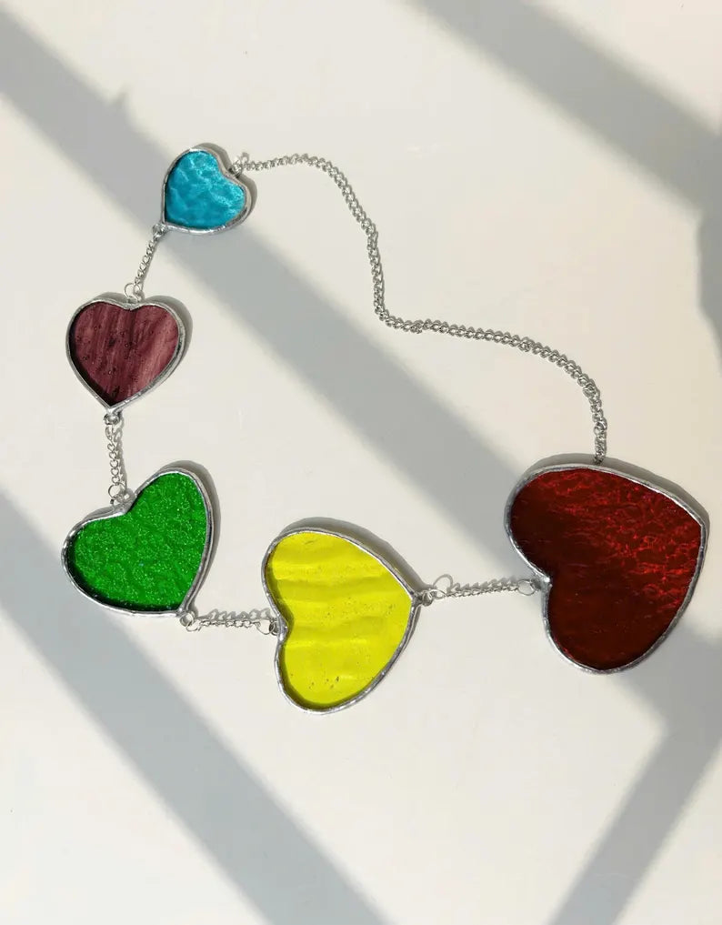Rainbow Stained Glass Heart Garland