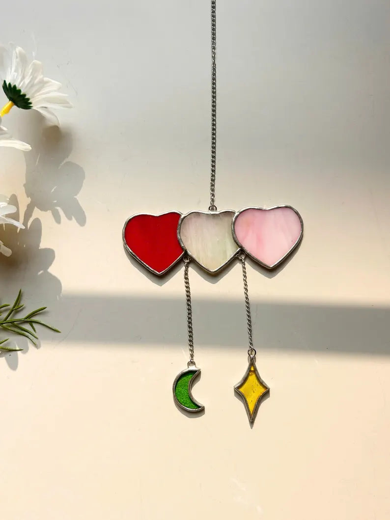 Stained Glass Hearts & Moon Suncatcher