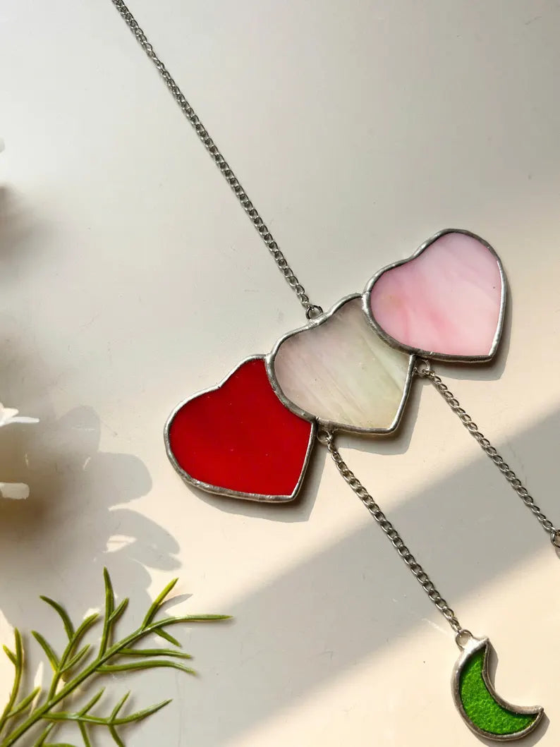 Stained Glass Hearts & Moon Suncatcher