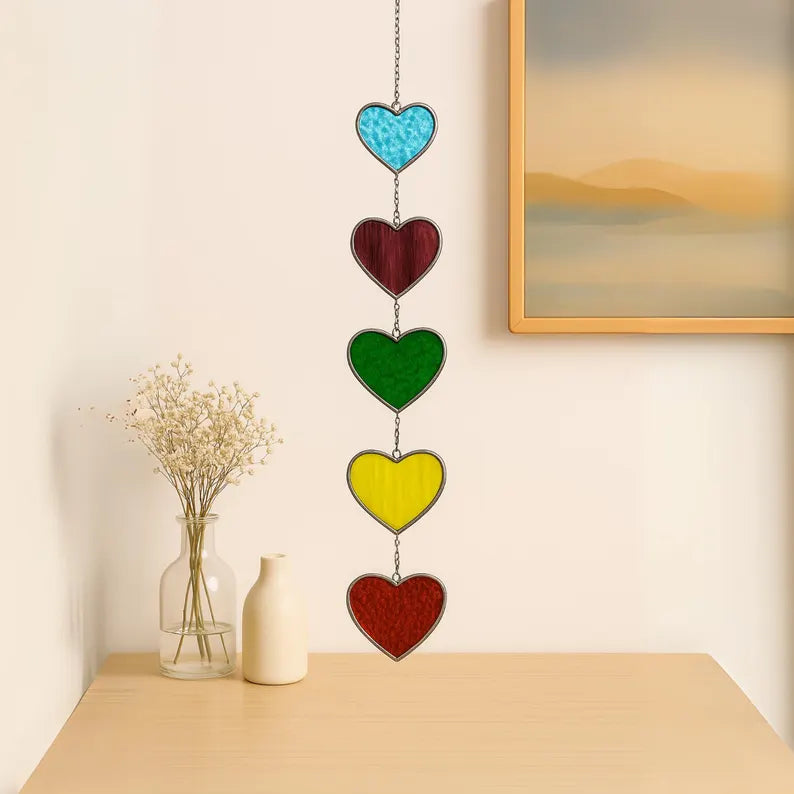 Rainbow Stained Glass Heart Garland