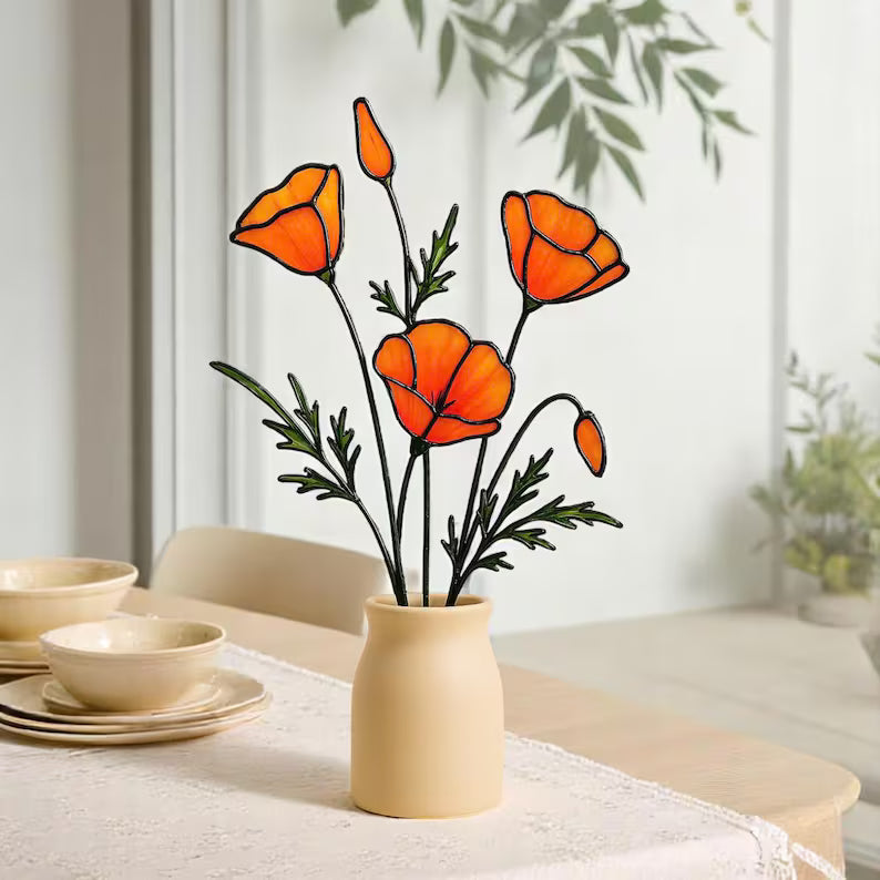 Stained Glass Poppy Flower Bouquet