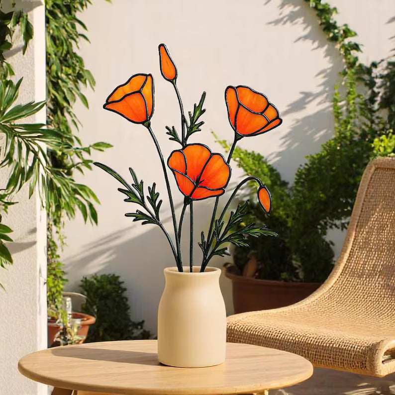 Stained Glass Poppy Flower Bouquet