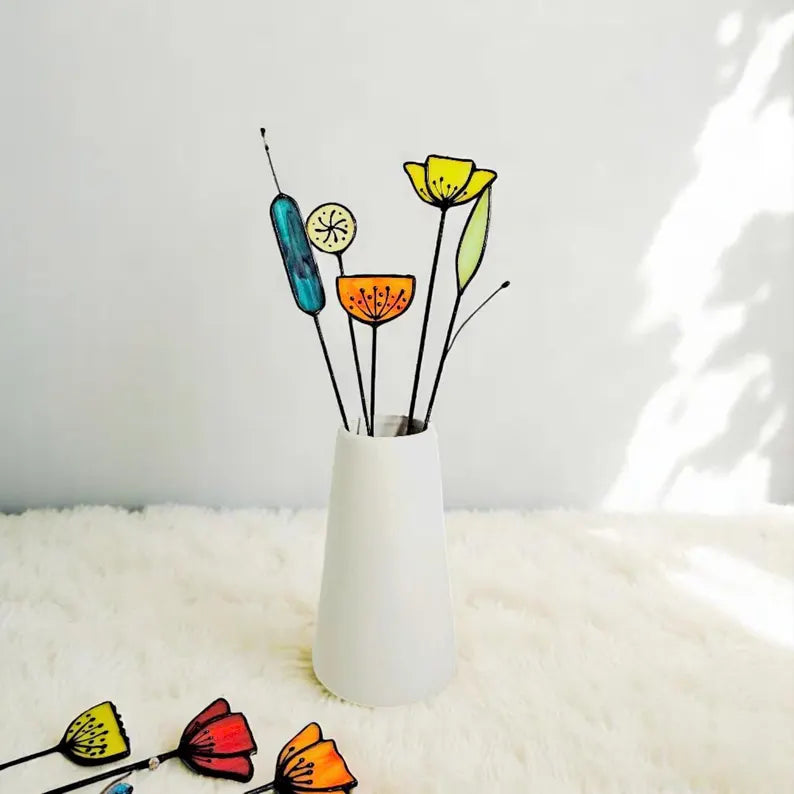 Handmade Stained Glass Wildflower Vase