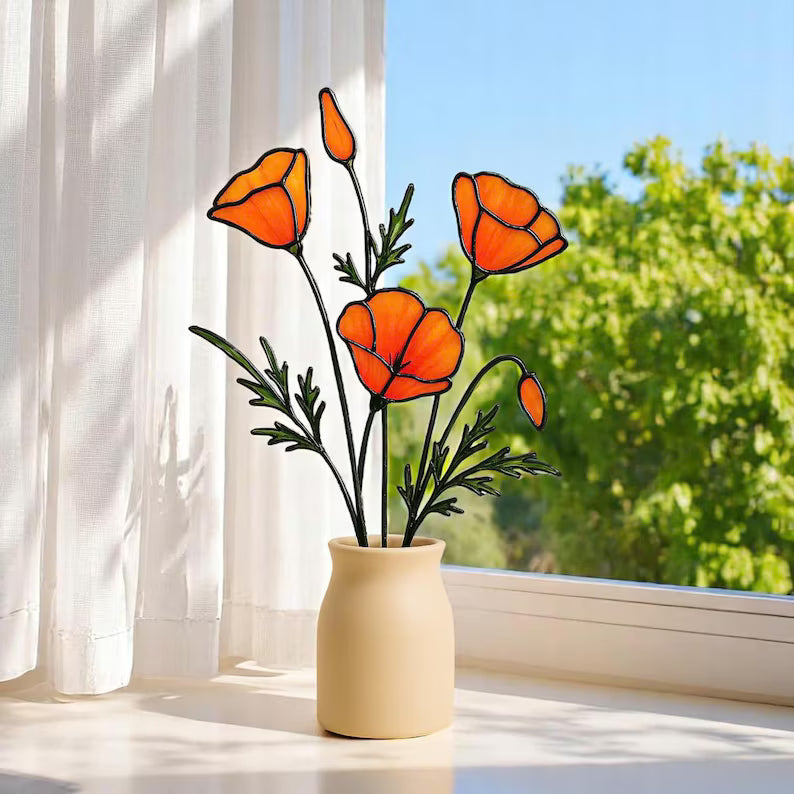 Stained Glass Poppy Flower Bouquet