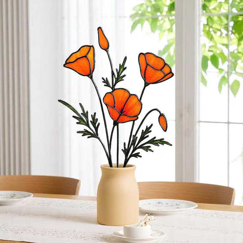Stained Glass Poppy Flower Bouquet