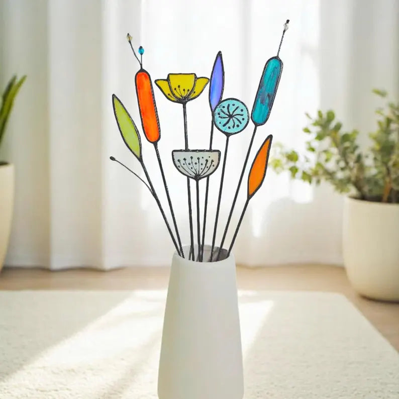 Handmade Stained Glass Wildflower Vase