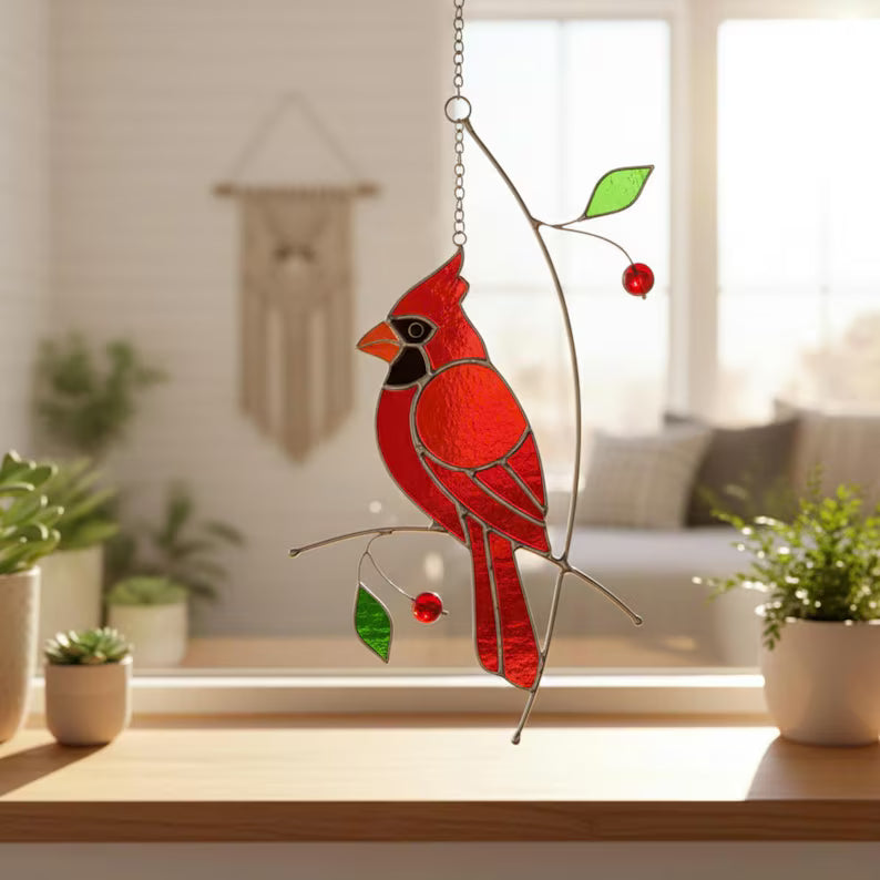 Stained Glass Cardinal Suncatcher