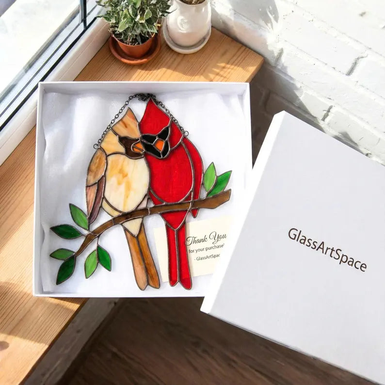 Stained Glass Cardinal Pair Suncatcher