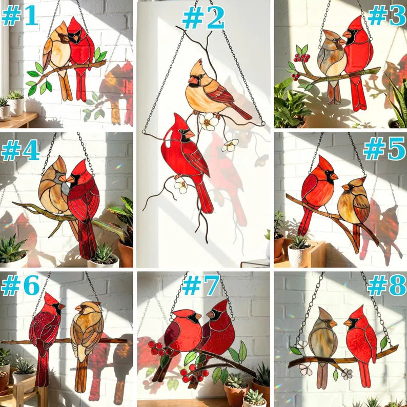 Stained Glass Cardinal Pair Suncatcher