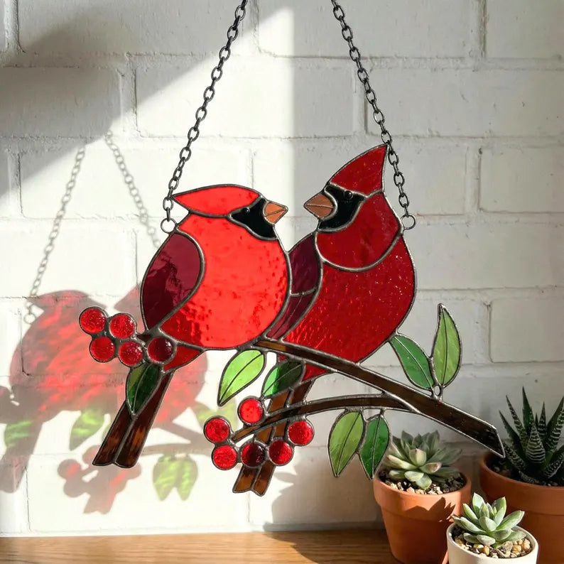 Stained Glass Cardinal Pair Suncatcher