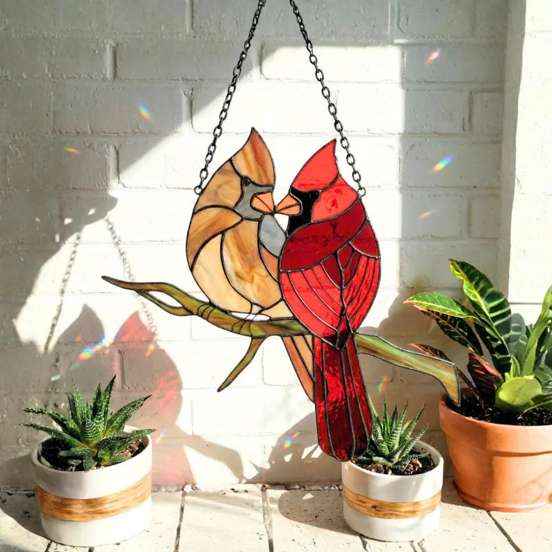 Stained Glass Cardinal Pair Suncatcher