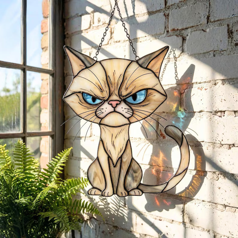 Stained Glass Grumpy Cat Suncatcher