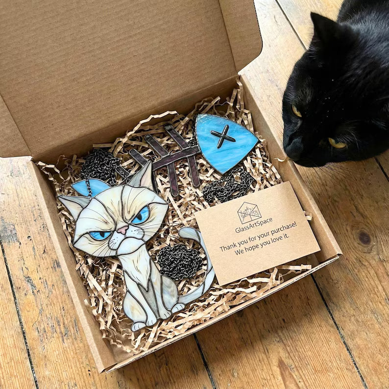 Stained Glass Grumpy Cat Suncatcher