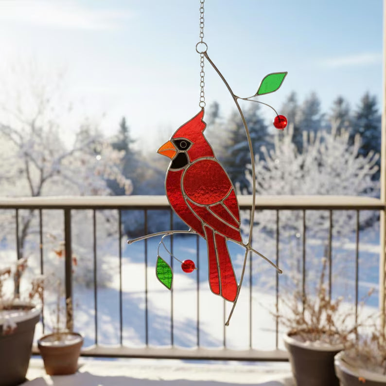 Stained Glass Cardinal Suncatcher