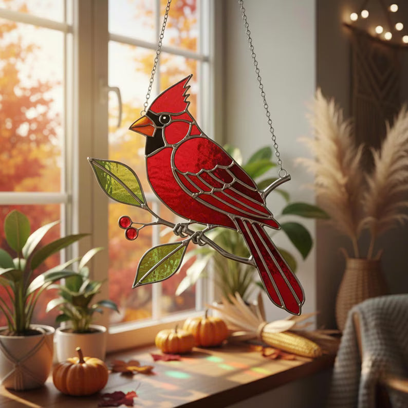 Stained Glass Cardinal Suncatcher