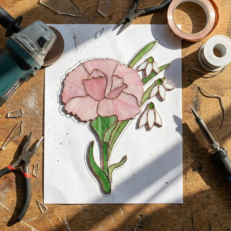 January Birth Flower Stained Glass Suncatcher