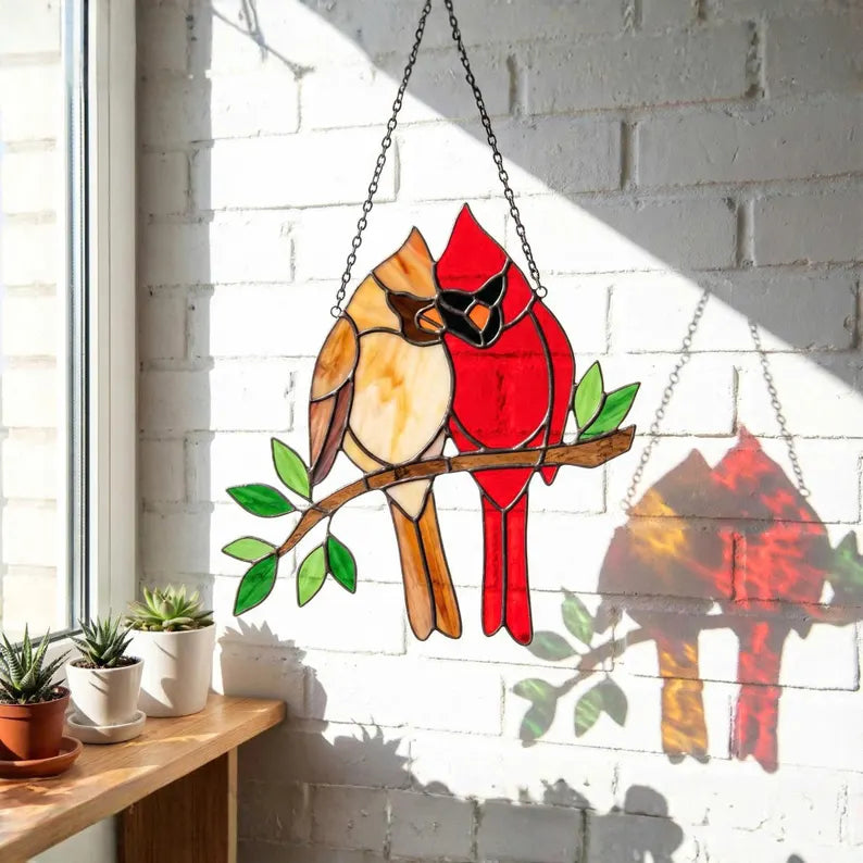 Stained Glass Cardinal Pair Suncatcher