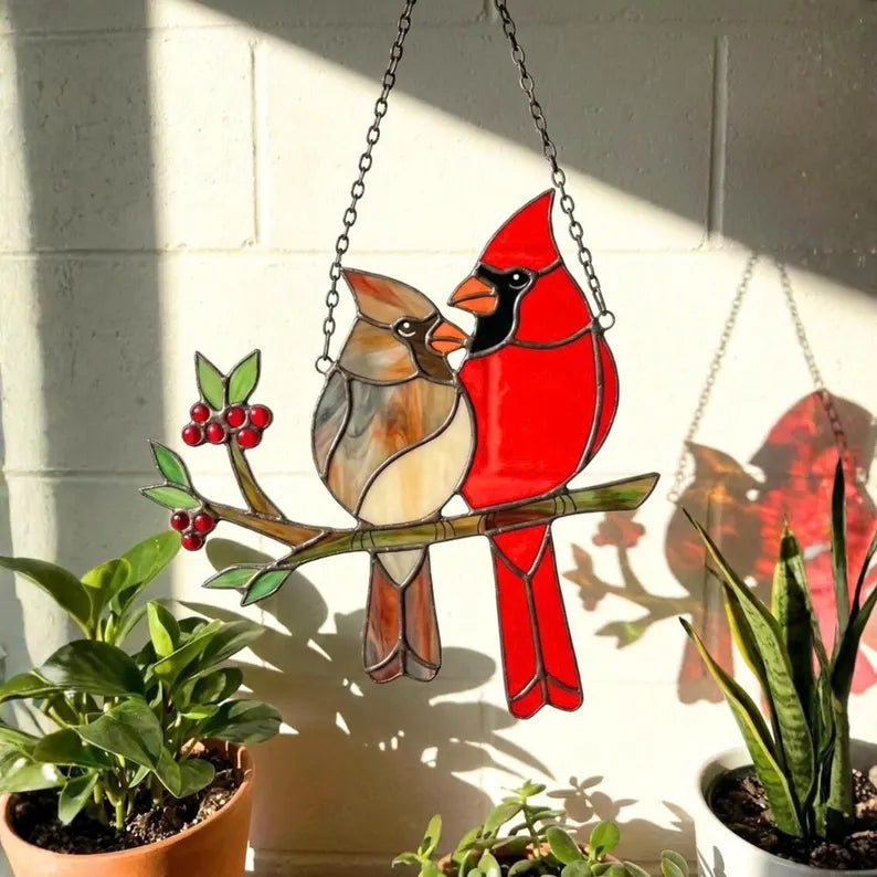 Stained Glass Cardinal Pair Suncatcher