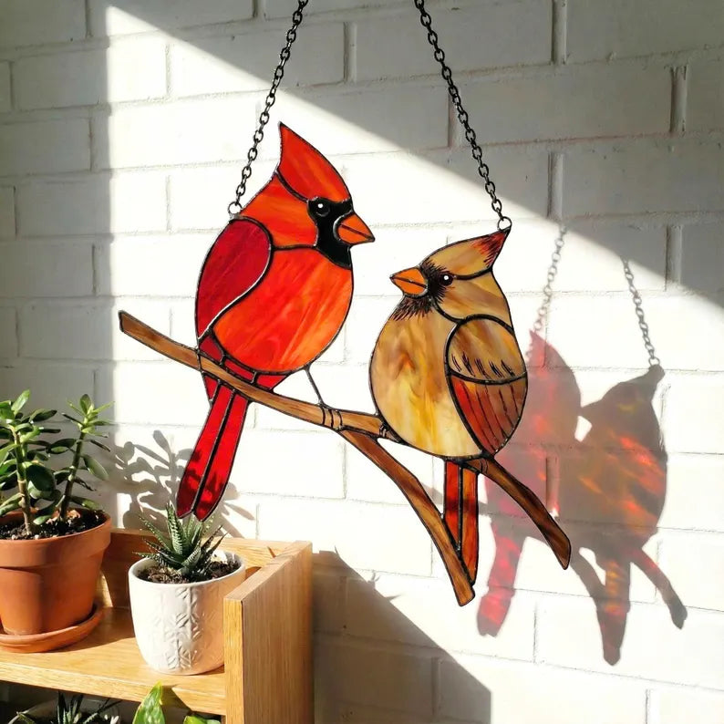 Stained Glass Cardinal Pair Suncatcher