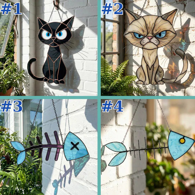 Stained Glass Grumpy Cat Suncatcher