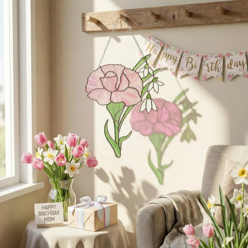 January Birth Flower Stained Glass Suncatcher