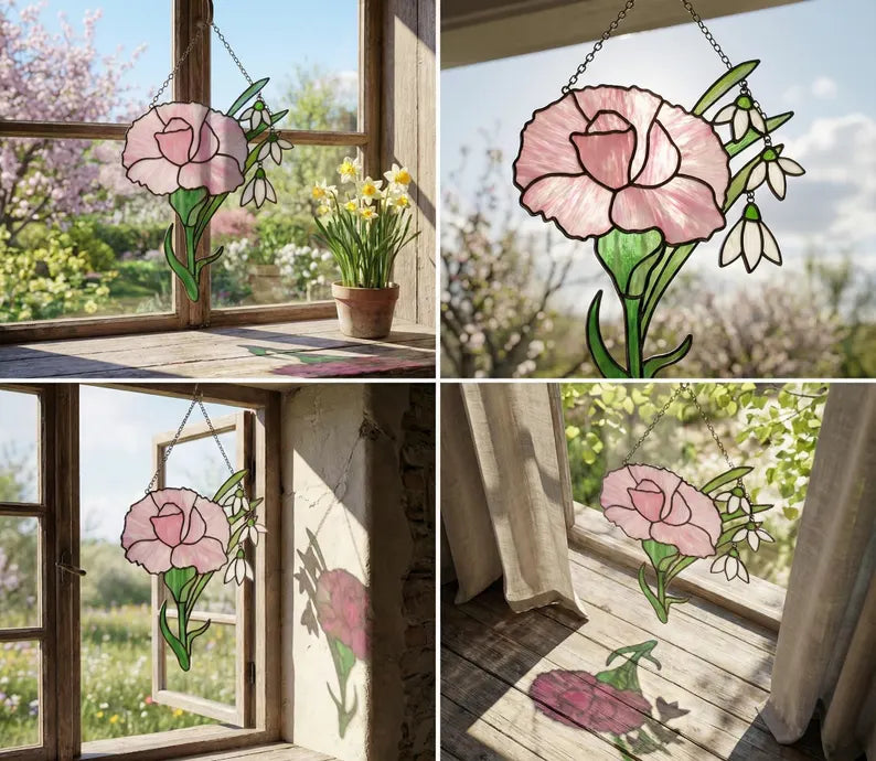 January Birth Flower Stained Glass Suncatcher