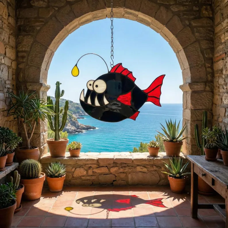 Stained Glass Anglerfish Suncatcher