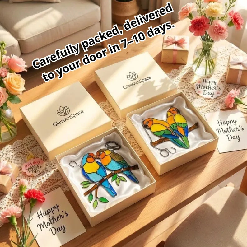 Stained Glass Lovebirds Suncatcher