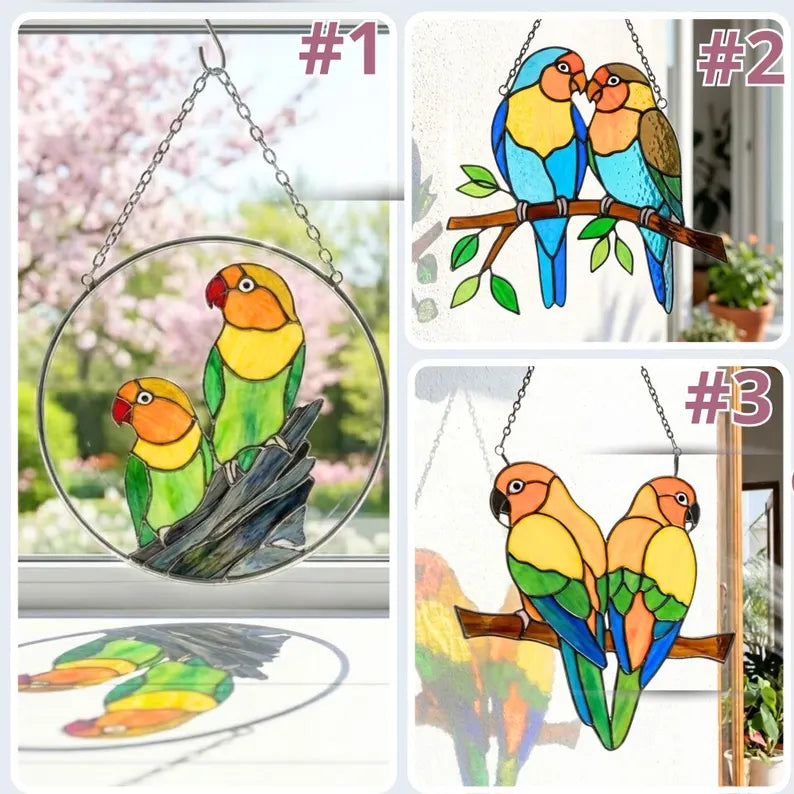 Romantic Lovebird Stained Glass Suncatcher