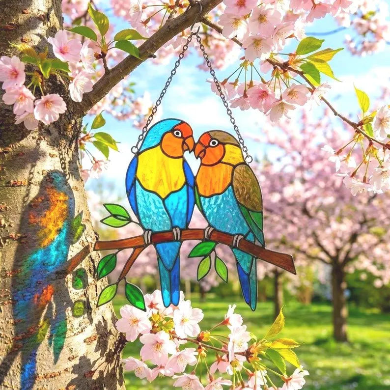 Stained Glass Lovebirds Suncatcher